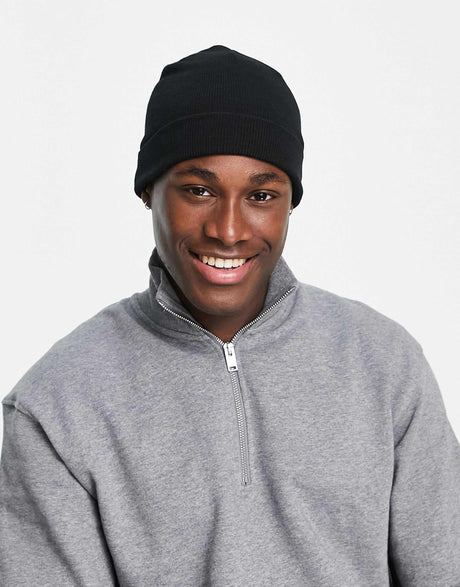 Asos Design Mini Fisherman Beanie In Black
