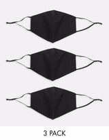 ASOS DESIGN 3 pack face coverings with adjustable straps and nose clip in black - BLACK
