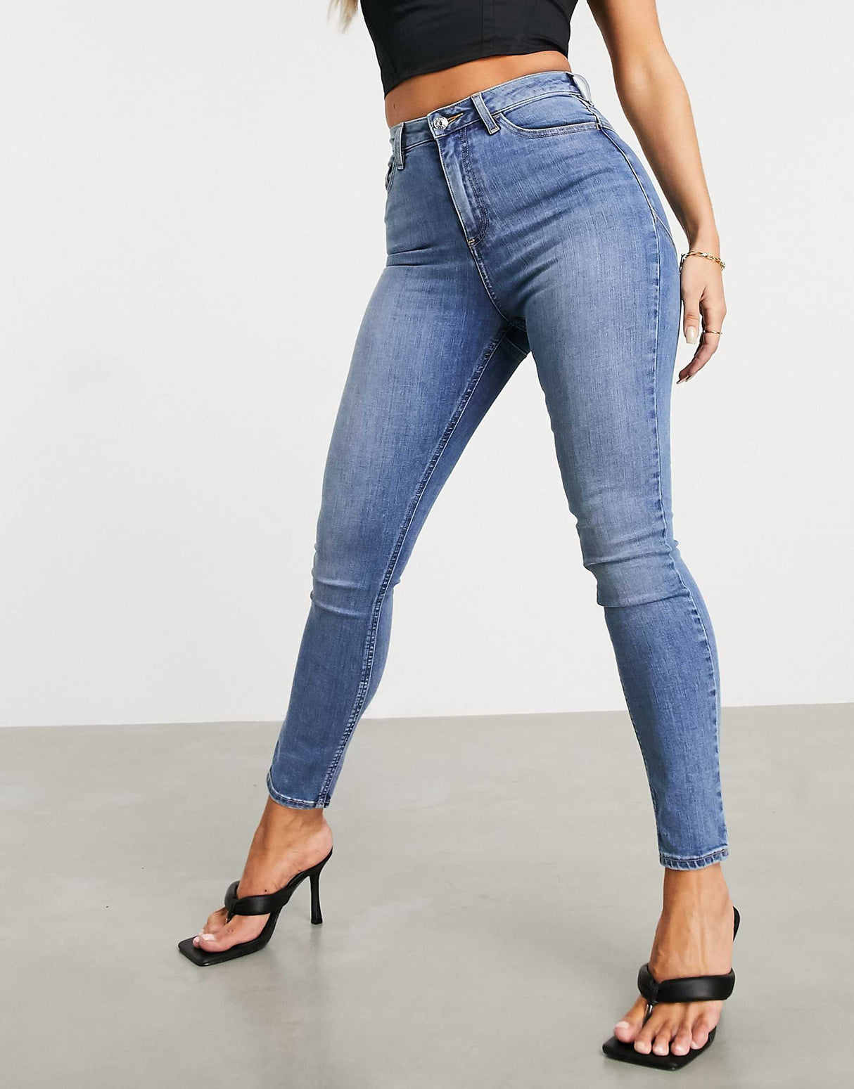 Asos Design Lift And Contour Power Stretch Skinny Jeans In Mid Blue