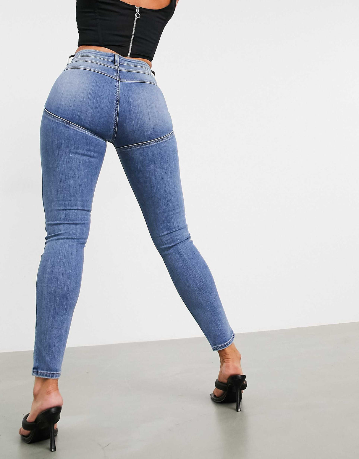Asos Design Lift And Contour Power Stretch Skinny Jeans In Mid Blue