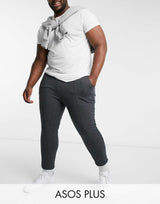 Asos Design Plus Jersey Joggers With Pin Tucks In Charcoal Marl