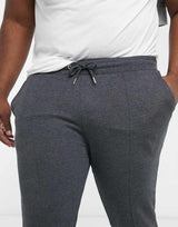 Asos Design Plus Jersey Joggers With Pin Tucks In Charcoal Marl
