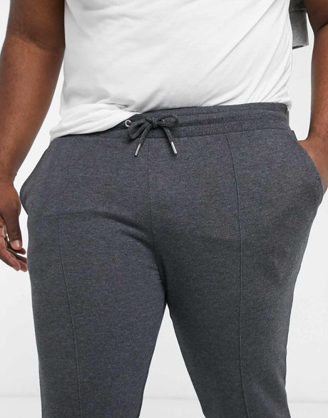 Asos Design Plus Jersey Joggers With Pin Tucks In Charcoal Marl