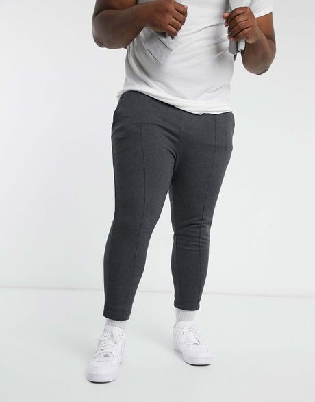 Asos Design Plus Jersey Joggers With Pin Tucks In Charcoal Marl