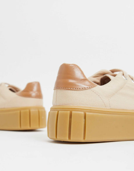 Asos Design Drummer Chunky Lace Up Trainers In Beige