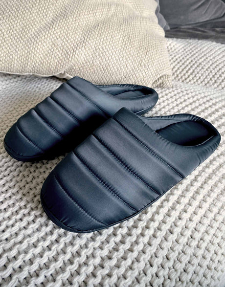 Asos Design Puffer Slipper In Charcoal Grey