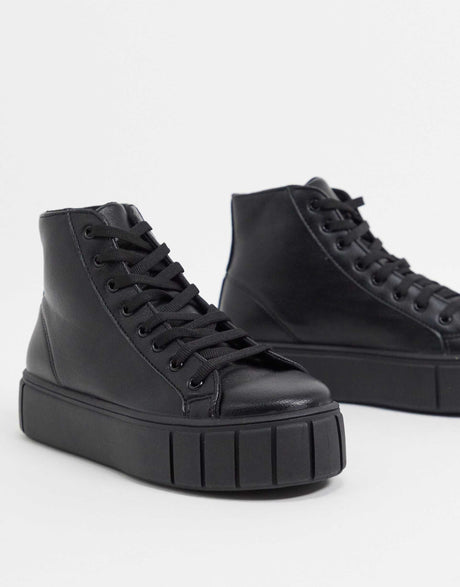 Asos Design Dewy Chunky Hi Top Trainers In Black