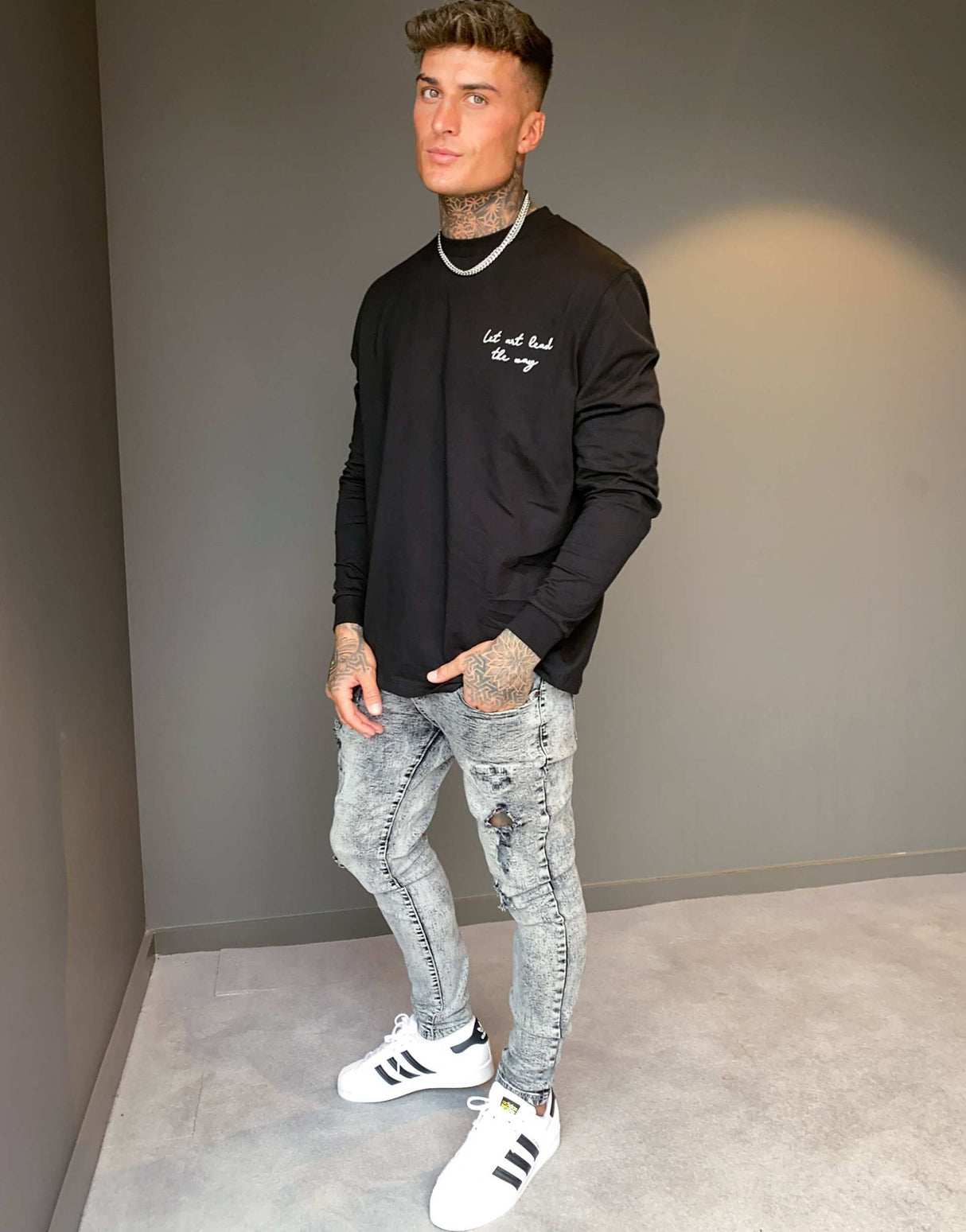 Asos Design Relaxed Long Sleeve T-Shirt With Small Text Chest Embroidery