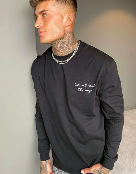 Asos Design Relaxed Long Sleeve T-Shirt With Small Text Chest Embroidery