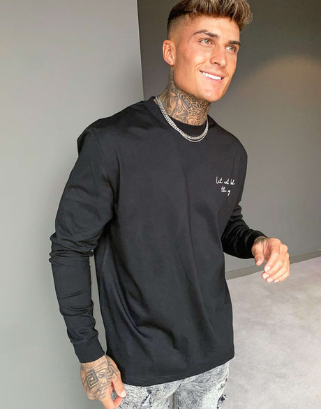 Asos Design Relaxed Long Sleeve T-Shirt With Small Text Chest Embroidery