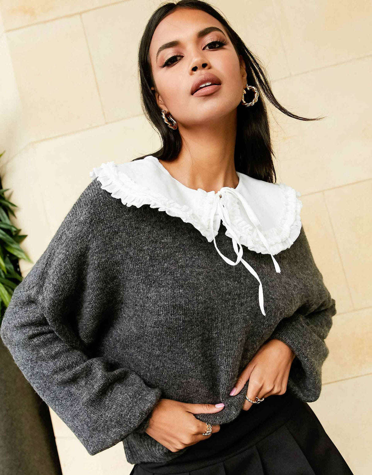 Asos Design Jumper With Detachable Collar Detail In Grey