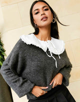 Asos Design Jumper With Detachable Collar Detail In Grey