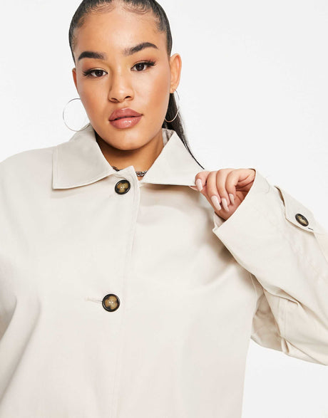 Asos Design Curve Longline Trench Coat In Stone