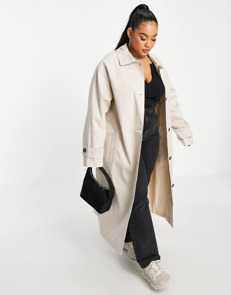 Asos Design Curve Longline Trench Coat In Stone