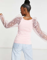 Asos Design Jumper With Spot Organza Sleeve