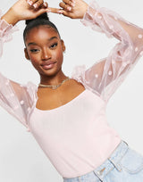 Asos Design Jumper With Spot Organza Sleeve