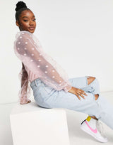 Asos Design Jumper With Spot Organza Sleeve