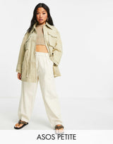 Asos Design Petite Oversized Jacket With Pocket Detail In Stone