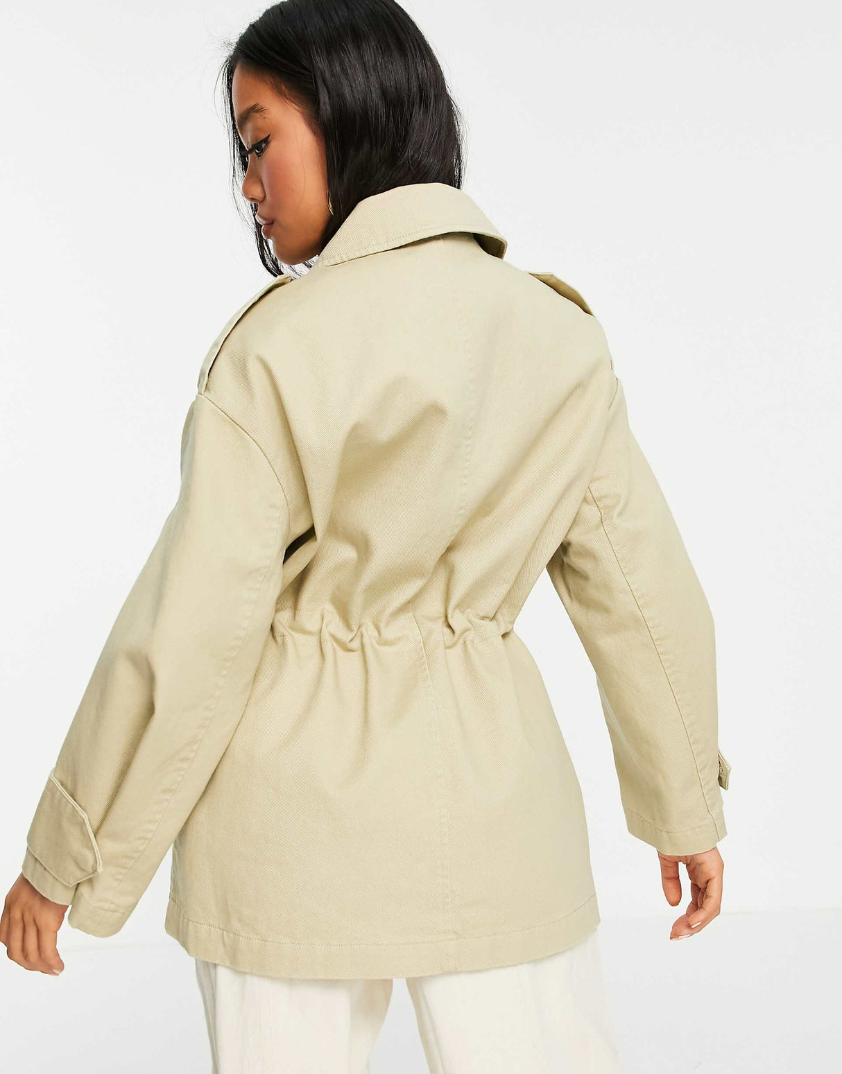 Asos Design Petite Oversized Jacket With Pocket Detail In Stone