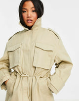 Asos Design Petite Oversized Jacket With Pocket Detail In Stone