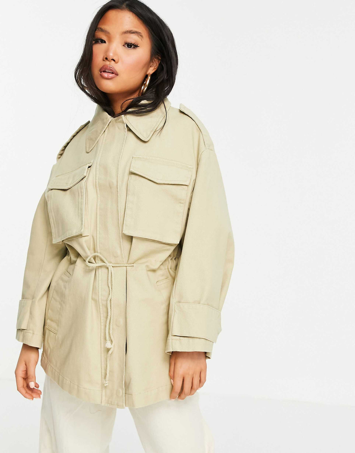 Asos Design Petite Oversized Jacket With Pocket Detail In Stone