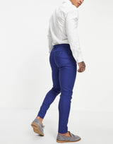 Asos Design Wedding Super Skinny Suit Trousers In Navy Linen Mix