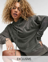 Collusion Oversized Towelling Hoodie Co-Ord In Charcoal