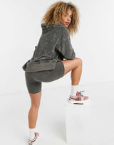 Collusion Oversized Towelling Hoodie Co-Ord In Charcoal