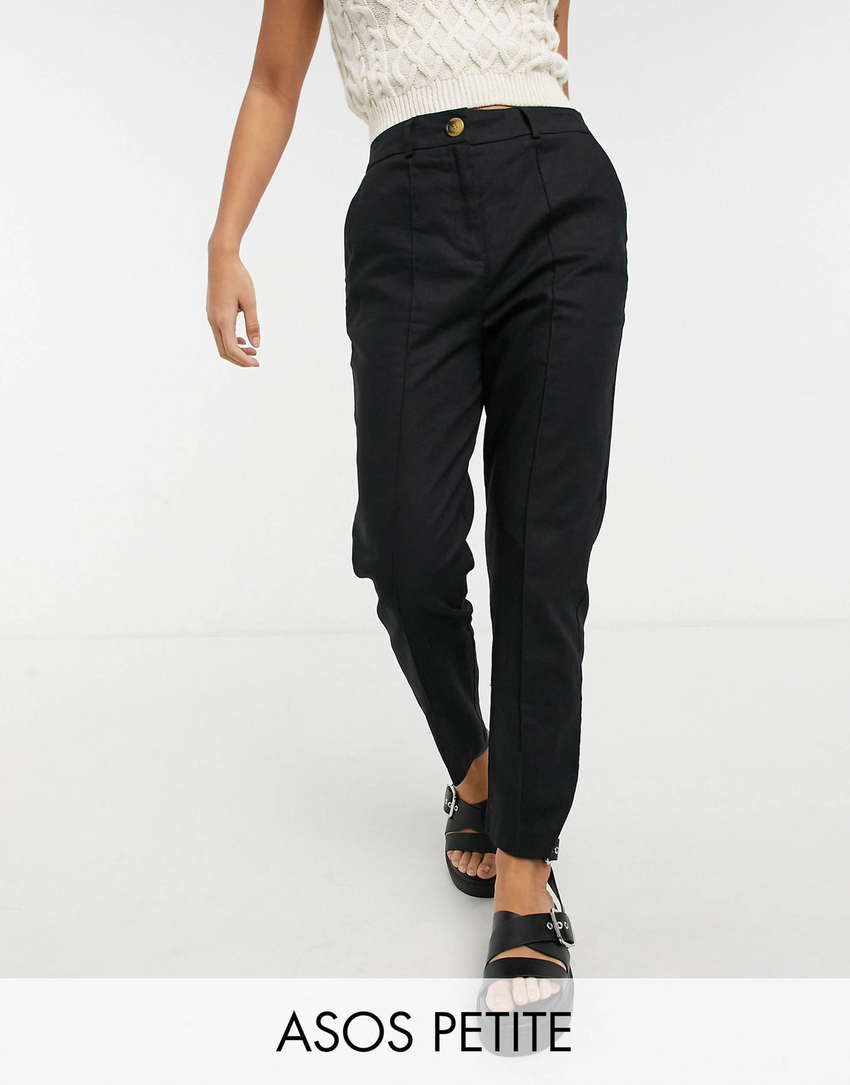 Asos Design Petite Linen Cigarette Trouser In Black