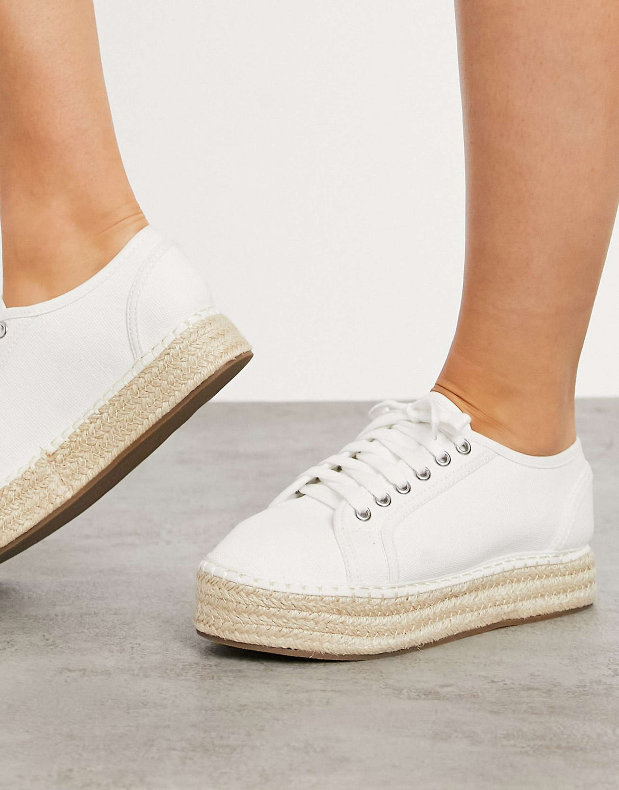 Asos Design Wide Fit James Flatform Trainer Espadrilles In Cream