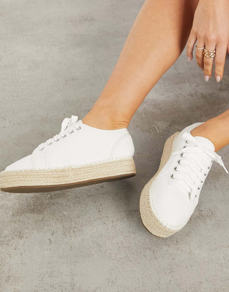 Asos Design Wide Fit James Flatform Trainer Espadrilles In Cream