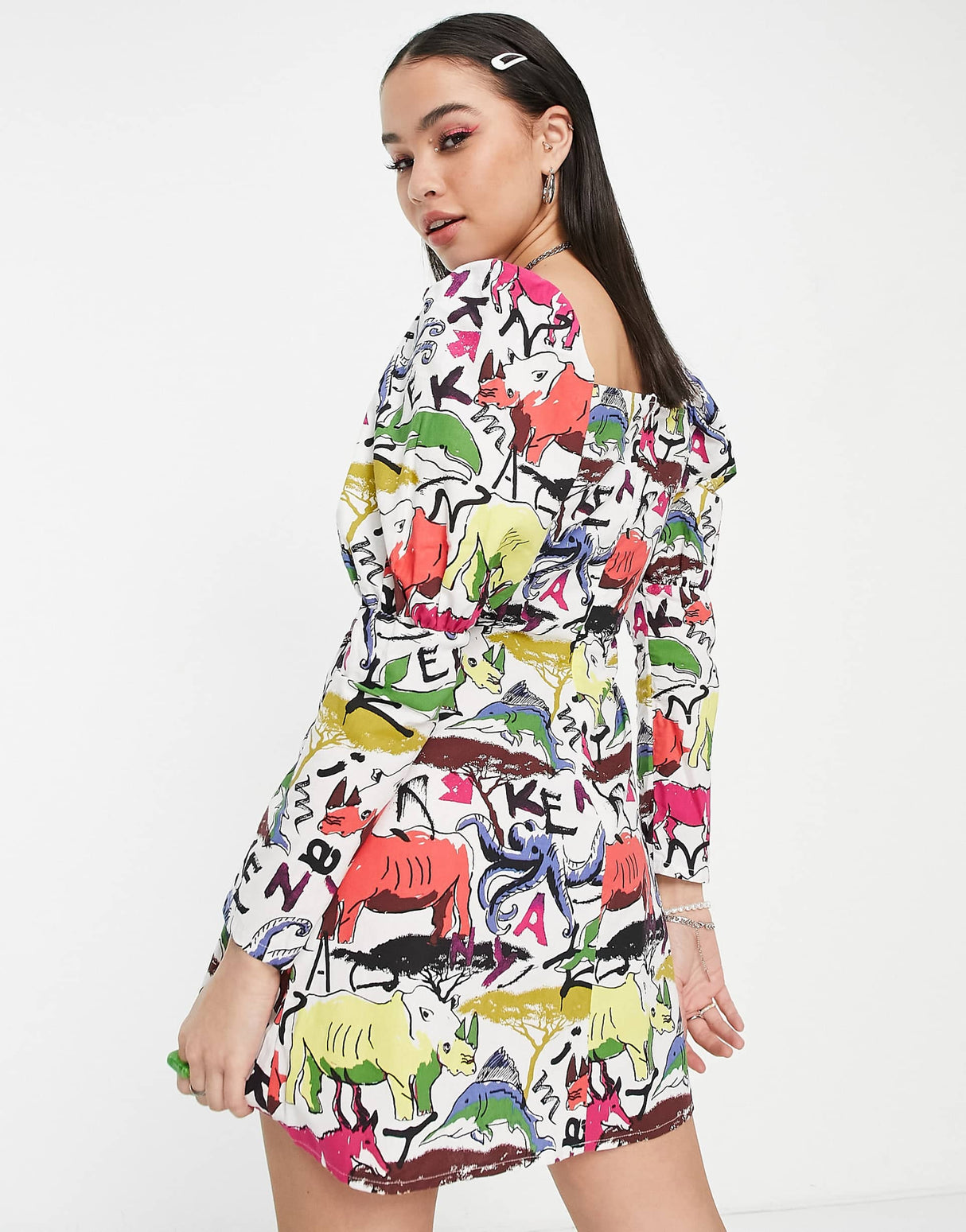 Asos Made In Kenya Linen Dress In Animal Illustration Print