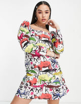 Asos Made In Kenya Linen Dress In Animal Illustration Print