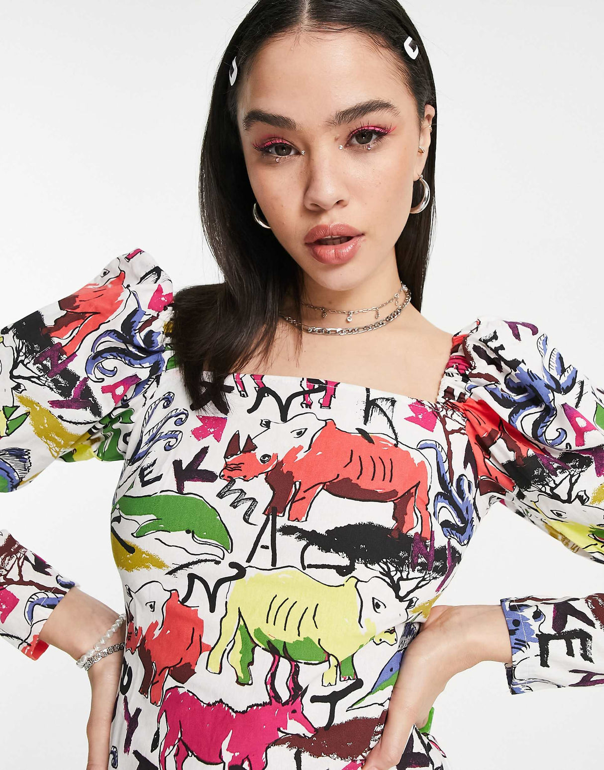 Asos Made In Kenya Linen Dress In Animal Illustration Print