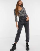 Miss Selfridge Sweetheart Wrap Bodysuit In Animal Print