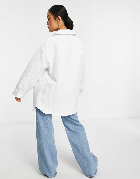 Asos Design Petite Nylon Tech Shacket With Quilted Lining In White