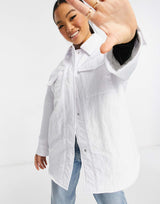 Asos Design Petite Nylon Tech Shacket With Quilted Lining In White