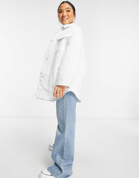 Asos Design Petite Nylon Tech Shacket With Quilted Lining In White