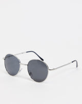 South Beach Minimal Aviator Foldable Sunglasses In Silver With Black Smoke Lens