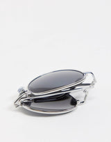 South Beach Minimal Aviator Foldable Sunglasses In Silver With Black Smoke Lens