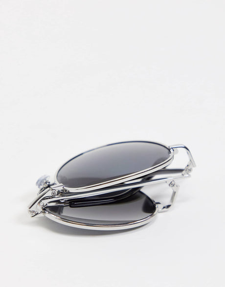 South Beach Minimal Aviator Foldable Sunglasses In Silver With Black Smoke Lens