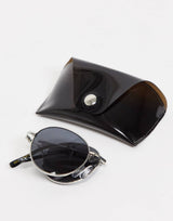 South Beach Minimal Aviator Foldable Sunglasses In Silver With Black Smoke Lens