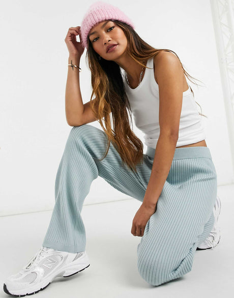 & Other Stories Wool Co-Ord Ribbed Knitted Trousers In Blue