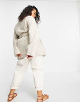 Asos Design Curve Slouchy Four Pocket Linen Jacket In Natural