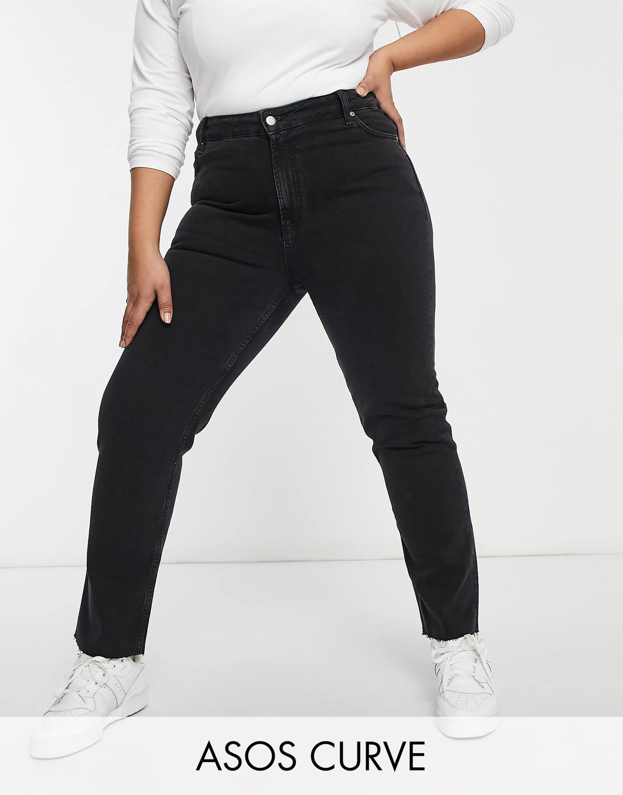 Asos Design Curve Mid Rise Vintage 'Skinny' Jeans In Washed Black