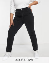 Asos Design Curve Mid Rise Vintage 'Skinny' Jeans In Washed Black