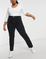 Asos Design Curve Mid Rise Vintage 'Skinny' Jeans In Washed Black