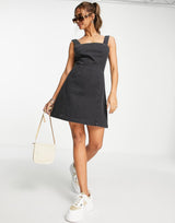Asos Design Soft Denim Mini Pinny Dress In Washed Black