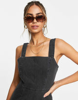 Asos Design Soft Denim Mini Pinny Dress In Washed Black