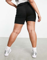 Asos Design Curve Denim High Rise 'Skinny' Stretch Shorts In Clean Black